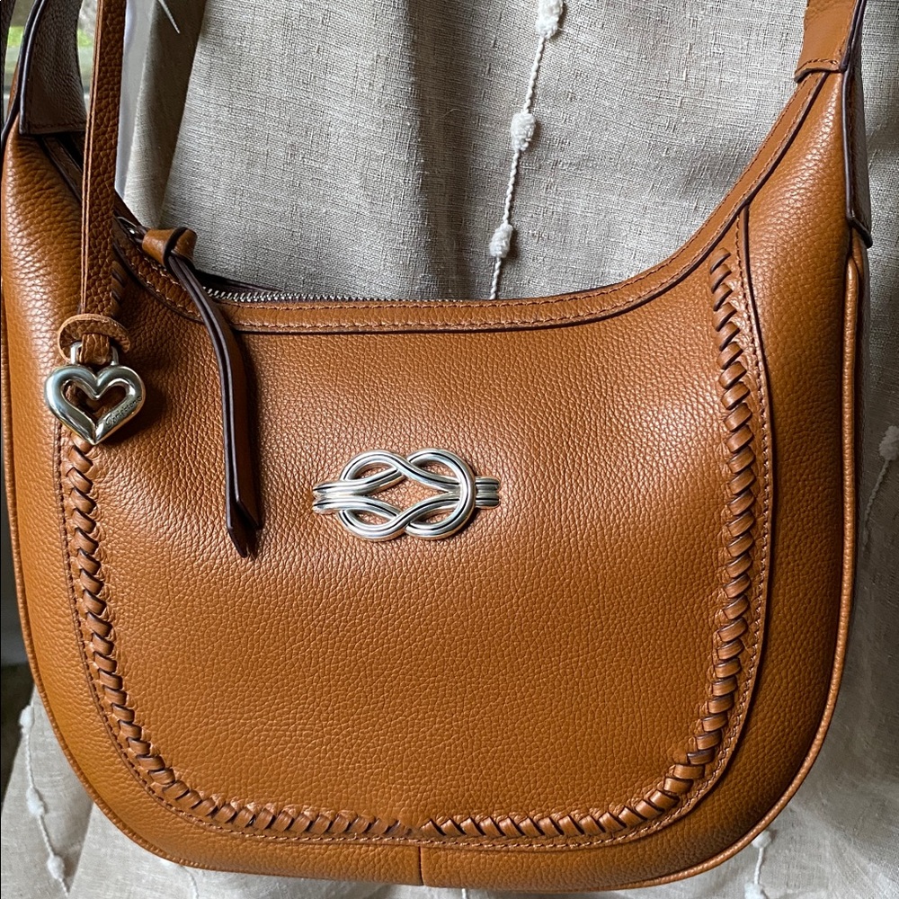 Brighton Brown Pebbled Leather Shoulder Bag with Interlock Silver Celtic Knot